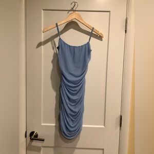 Elegant Blue Mesh Ruched Dress